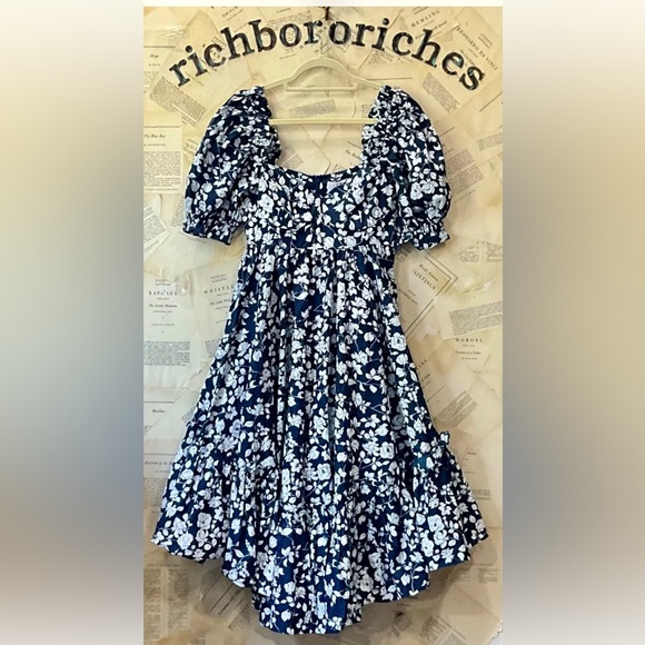 Free People Selkie French Ritz Midi Floral Dress Ruffle Buckingham Blue - Picture 8 of 11
